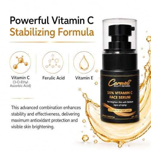 Image of 15% Vitamin C Face Serum with 5% Niacinamide, 1% Hyaluronic Acid, 0.5% Ferulic Acid & 0.1% Vitamin E | Face Serum for Glowing Skin, Dark Spots Appearance, Uneven Skin Tone & Hydration | Lightweight & Non-Sticky (30 ml)