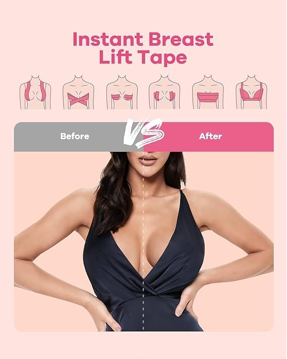 Image of Arano Boob Tape Kit (5cm Wide) for Breast Lift - Breathable Adhesive Sticky Bra Tape with 10 Nipple Covers | Invisible Push Up Support for Backless, Strapless & Deep Neck Dresses | Skin Tone Beige