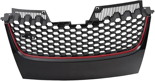 Miniatura 7 de PIT66 Rejilla central de repuesto para parachoques de malla compatible con Volkswagen 2006-2009 VW GTI Gli MK5 Hex Red Strip Badgeless Honeycomb