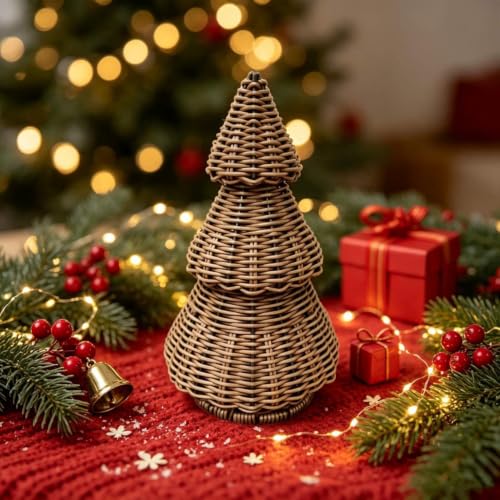 Handwoven Christmas Tree Ornament Rustic Imitation Rattan Woven Tree Craft - image 1