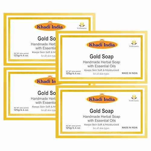 Image of Khadi 100% Pure & Natural 24k Gold Soap 125g - Luxurious Gold-Infused Skincare Bar (24K Gold, Pack 4) 500gm