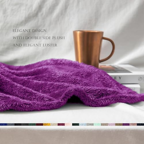 Image of Exclusivo Mezcla Plush Fuzzy Fleece Throw Blanket Extra Large, Super Soft, Fluffy and Warm Blankets for Couch, Bed, All Season (Purple, 50x70 inches)