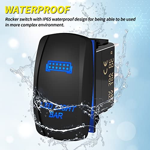 Led Light Bar Switch On/Off 5 Pin Laser Marine Rocker Switch Waterproof 12V 20A 24V 10A Blue Led Light Bar Toggle Switch With Jumper Wires For Car Boat Atv Utv Rzr #TOP5
