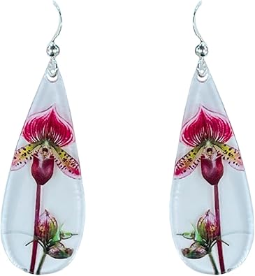 Lady Slipper earrings, sterling silver ear wires, made in the U.S.A. by family run small business. Great gift for those who love flowers and nature related gifts.