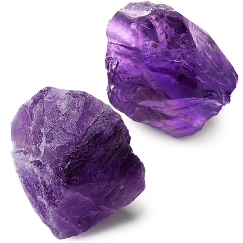 QINJIEJIE Amethyst Große Kristall Rohstein 2 Stück 100% Natursteine Kristalle Raw Amethyst Stein Premium Wasserstein für Meditation Reiki Dekosteine