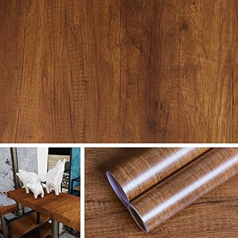 Livelynine Wood Effect Wallpaper Self Adhesive Contact Paper Brown Wood Vinyl Wrap for Worktop Doors Cabinet Cover Kitchen Counter Kitchen Worktops Cupboard Wood Effect Sticky Back Plastic 40CMx2M Cover