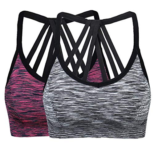 ohlyah Women's Wire Free Padded Sports Bra Racerback Yoga Bras Pack (30A 30B 32A 32B, Grey/Purple)