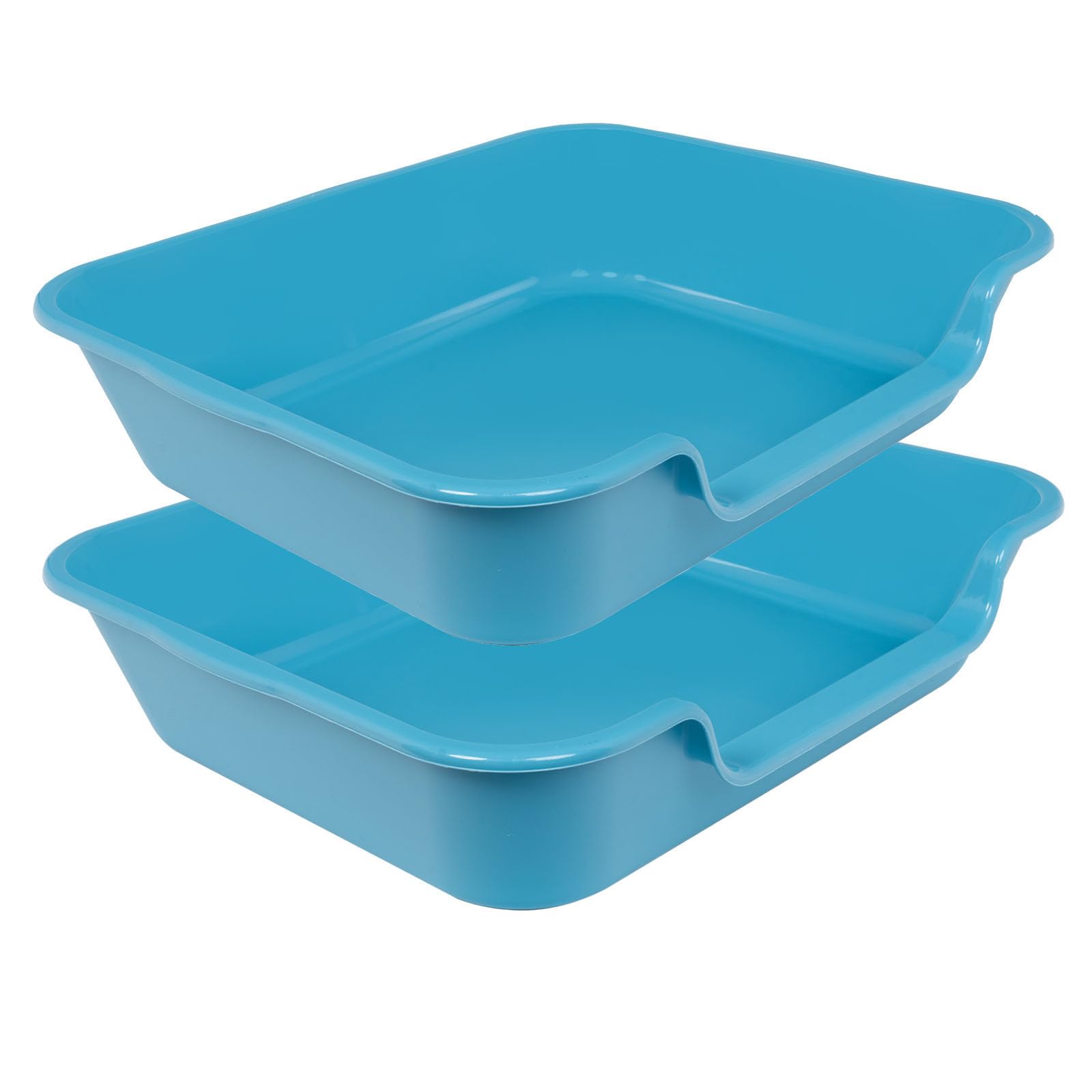 2 Pack Extra Large Dog Litter Box Pan Tray (ABS Material), Low Entry Jumbo Senior Litter Boxes for Multiple Kitten Big Cats, Pet Safe Indoor Dog Potty (Light Blue, 24" L x 20" W)