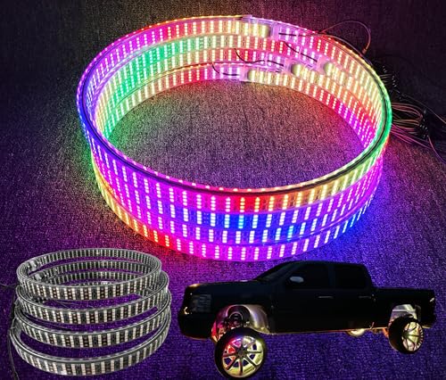 Ydzwavui 8 Rolls 17.5' Double-Sided Quad Row RGB Dream Color Chasing LED Wheel Lights - Bluetooth...
