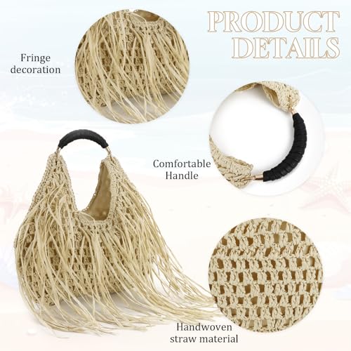 Bolso de playa GOKTOW con flecos tejido para mujer miniatura 6