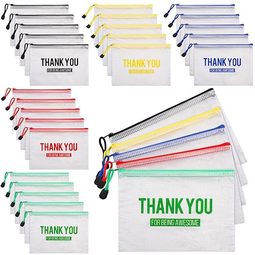 Image of Tenceur 50 Pcs Pencil Pouch Appreciation Gifts for Teacher Nurse Coworker Employee Staff Mesh Zipper Pencil Case Pouch Thank You Gifts for Co Worker Volunteer (Thank You)