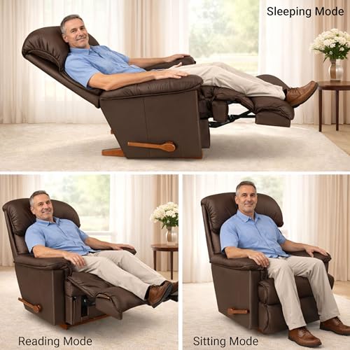 Image of LA Z BOY American Imported Cardinal Single Seater Manual Italian Leather Reclina Rocker Recliner Sofa | Premium Durable Iconic Comfort Home Design | Living Room Relax Seating Chair | Mocca