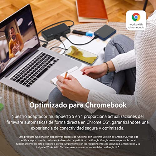 Hub Belkin Chromebook 5 en 1 adaptador USB-C HDMI 4K y puertos USB-A negro 2