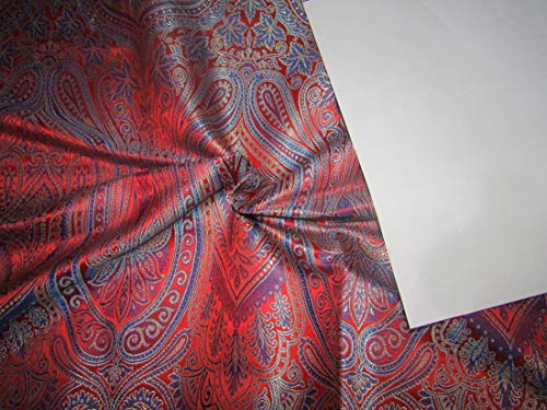 Tissu de brocart de soie rouge bleu roi or métallique 112 cm BRO726