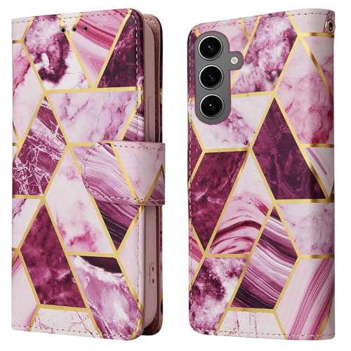 Image of ClickCase for Samsung Galaxy M35 5G Marble Series Faux Leather Back Case Card Holder Wallet with Magnetic Closure Flip Cover for Samsung Galaxy M35 5G (Wine Purple)