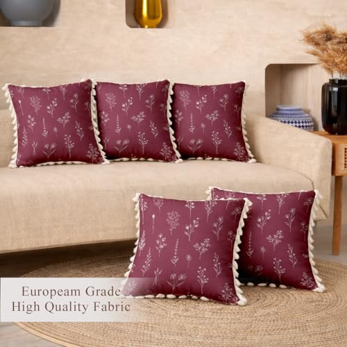 Image of STITCHNEST 'Little Meadow Series' Tassled Cushion Cover | Set of 5 | Floral Cushion Cover 16 inch x 16 inch