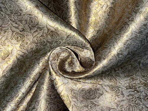 Tissu brocart jacquard or métallique large de 111,8 cm au mètre couleur argent