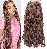 Leeven 18 Inch 7 Packs Synthetic Brown Soft Locs Crochet Hair 126 Roots Pre-looped Messy Faux Locs...