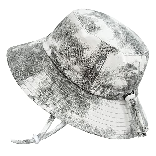JAN & JUL Summer Toddler Bucket Hat with Strap, Foldable (L: 2-5T, Black Tie-Dye)