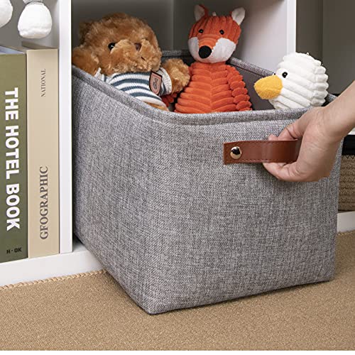 Image of DULLEMELO Fabric Storage Basket for Shelves /Closets, Collapsible Rectangle Basket for Organizing Clothes, Toys, Towels, Books, Laundry, Nursery, Dog Toy Basket Empty (Gray)