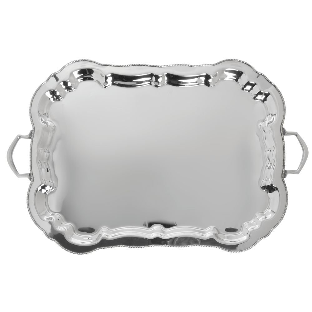 Serving Tray Stainless Steel Round with Beaded Edge - 27" L x 17 1/2" W x 1 1/2" H by HUBERT – Stainless Steel, Silver, Model TR09414188