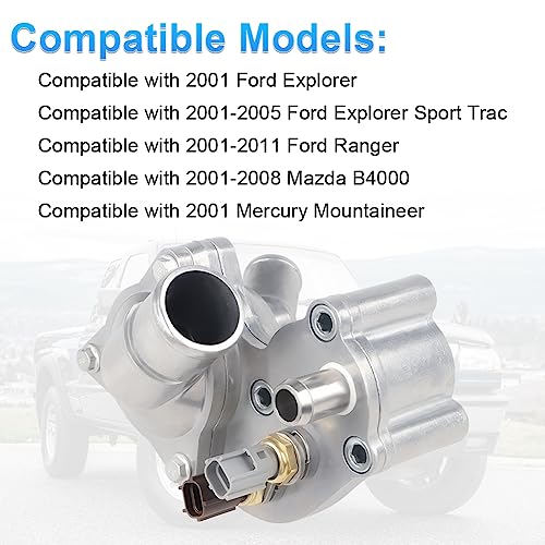 Image of 4L5E8A586AB Aluminum Thermostat Housing Compatible with 01-05 Ford Explorer | Compatible with 2001-2011 Ranger 2001-2008 Mazda B4000 2001 Mercury Mountaineer, Replace for SK121093 4L5E8594AA 4L5E8A586BB