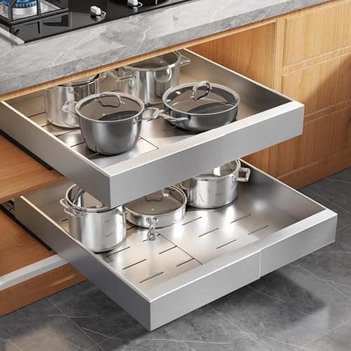 2Pack Expandable Pull Out Cabinet Organizer 21"Deep With Raising ...