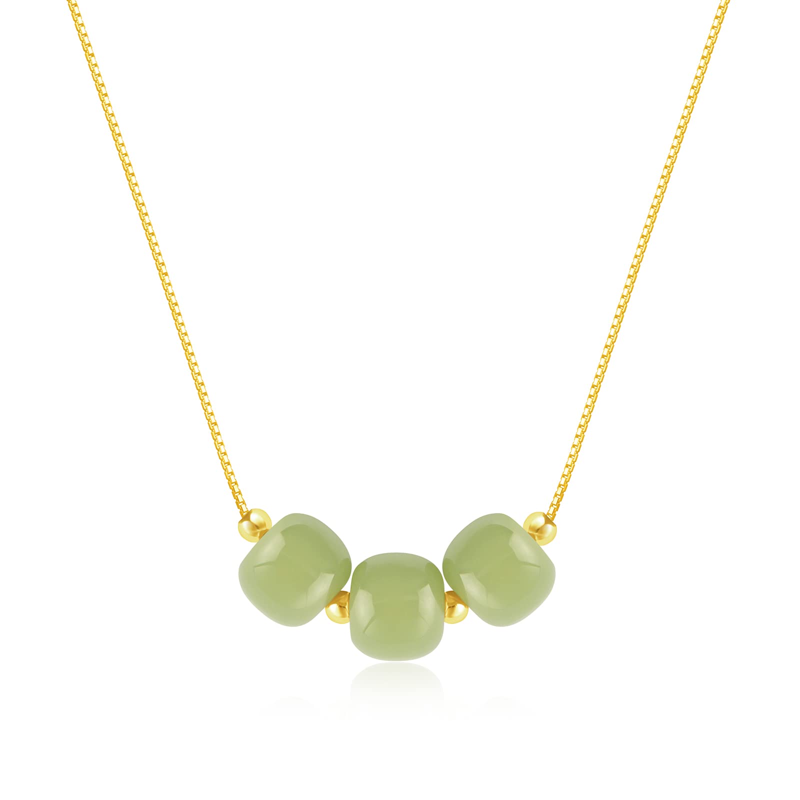 Jade Pendant Necklace For Women Gold Plated Bamboo Link Natural