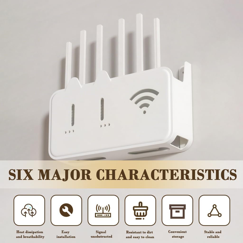 ORBITORA STAREWAEngineered Wood Wall Mount WiFi Router Stand/Rack WiFi Holder Hanging Shelves, Standard Organizer Stand for Home & Office (Multicolor) 1