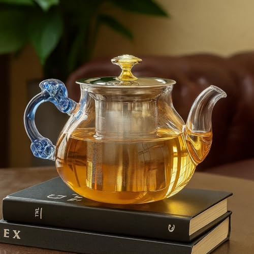 Image of Glass Tea Pot with Stainless Steel Infuser Large Capacity Transparent Tea Kettle with Lid & Handle Great for Loose Leaf Tea, Blooming Tea, Tea Bags & Fruit Infused (450ml Tea Pot)