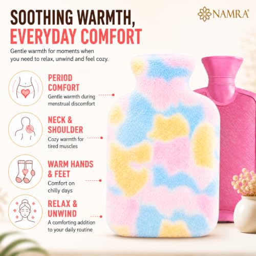 Image of Hot Water Bag with Soft Cover for Pain Relief, 1 Pcs Heating Pad Rubber Hot Bag for Body Massage for Men & Women for Hot Water Bottle for Period, Cramps, Heating Pad -(2000,RAINBOW)