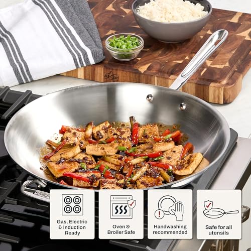 Image of All-Clad D3 Stainless Steel 14 inch Wok Pan- Made in the USA- The Original Bonded Professional Cookware- Oven Safe & Induction Compatible