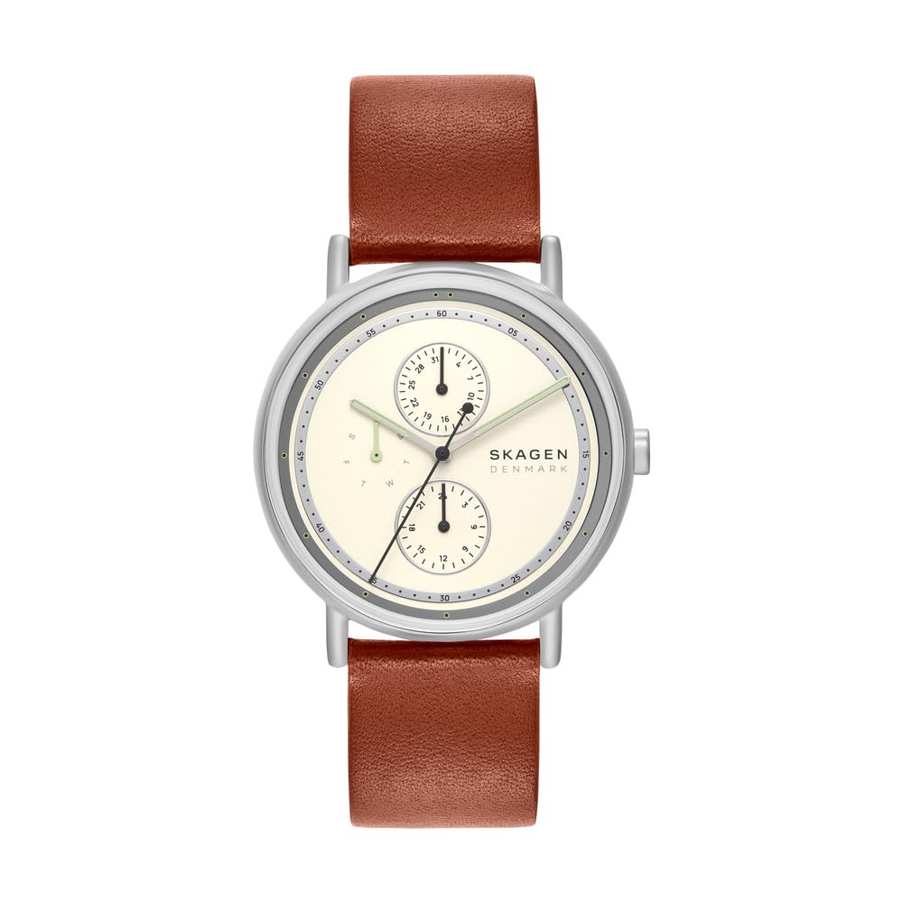 SKAGEN Signatur Watch for Men, Quartz Multifunction Movement with Stainless Steel or Leather Strap