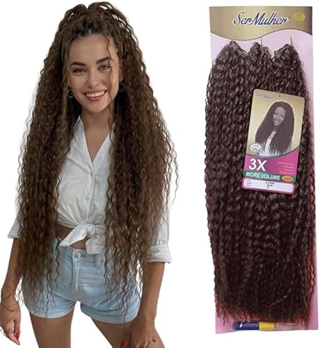 ALESSIA - Pelo Rizado sintético para Crochet Braids 65 cm Extensiones de Cabello Peso: 320 gr trenzas de ganchillo (6 Marrón claro)