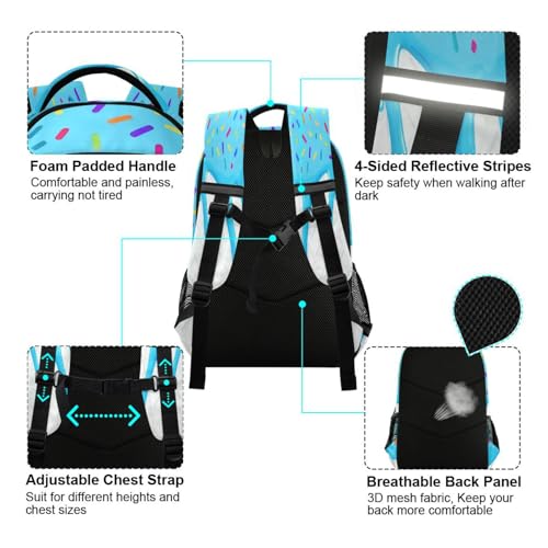 Image of Blue White Ice Cream Cute Backpacks with Chest Strap,Lightweight Bookbags 17 Inch, Casual Daypack Bags
