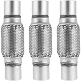 SINJEUN 3 Pack 2 x 6 Inch Stainless Steel Double Braid Flex Pipe, Exhaust Flex Connector Pipes for Exhaust Pipe System Repairing