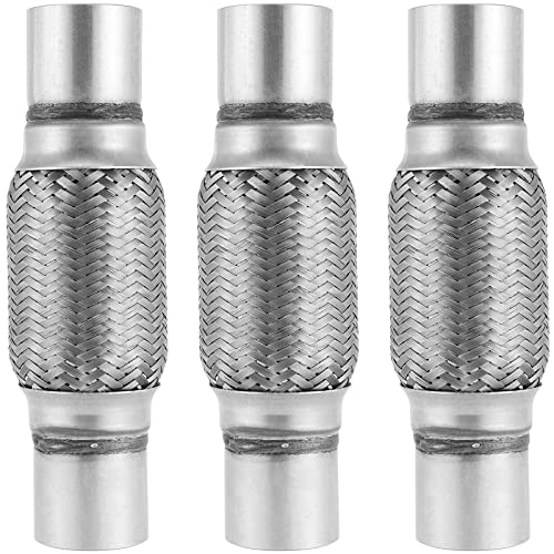 SINJEUN 3 Pack 2 x 6 Inch Stainless Steel Double Braid Flex Pipe, Exhaust Flex Connector Pipes for Exhaust Pipe System Repairing