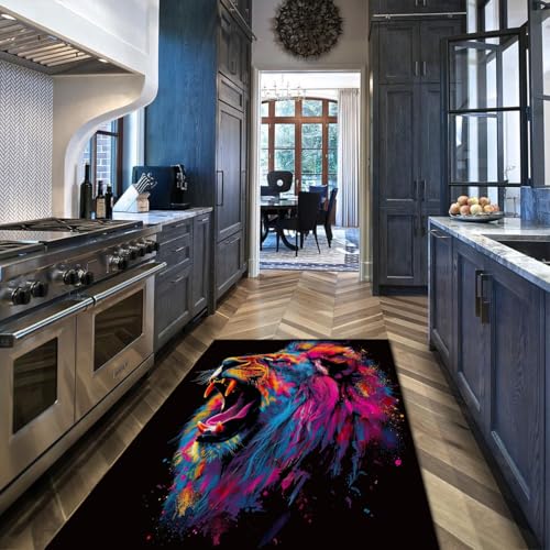Tapis de salon abstrait lion noir 60x90cm design graffiti chic