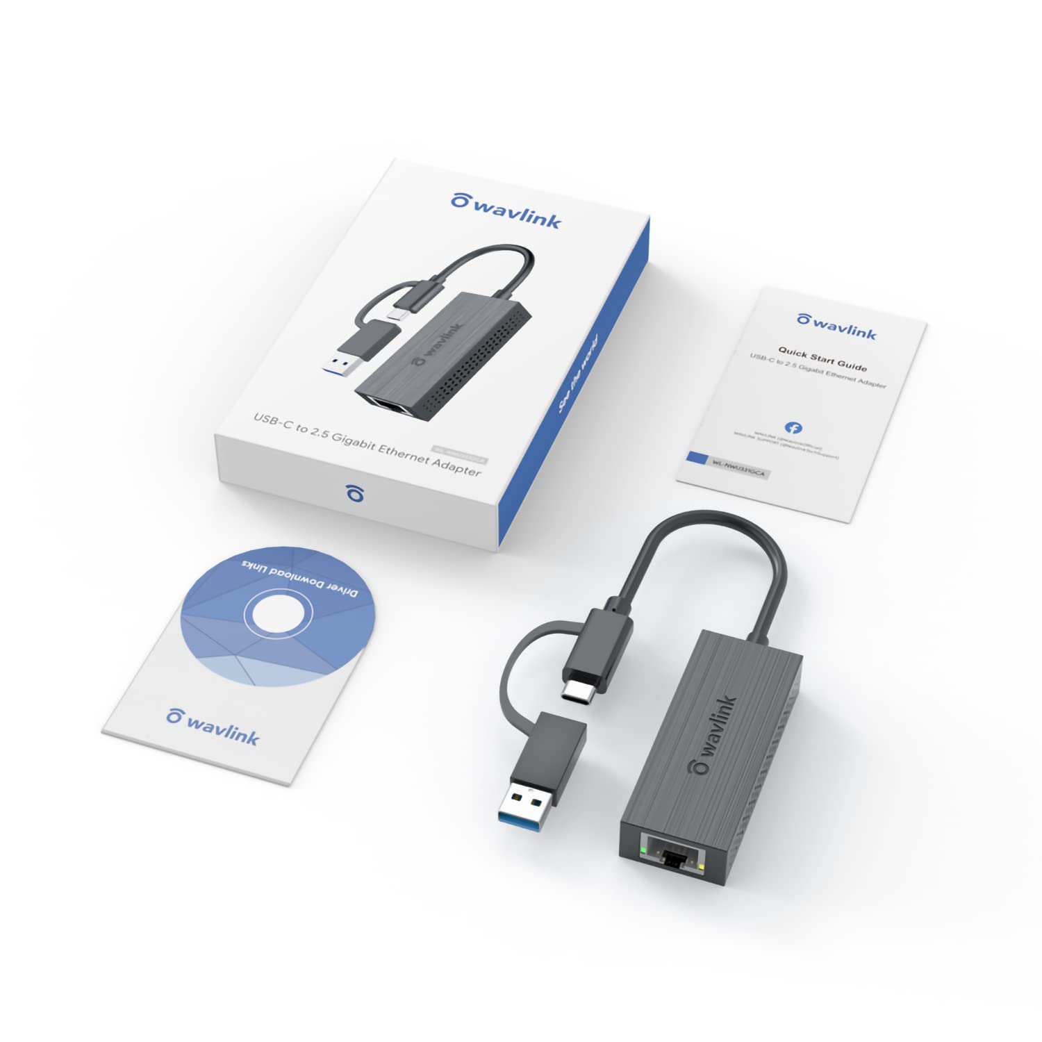 WAVLINK Adattatore USB C a Ethernet, 2.5G USB LAN, compatibile con laptop, PC con Windows 7/8/10, XP, Vista, Mac OS 10.6 o superiore