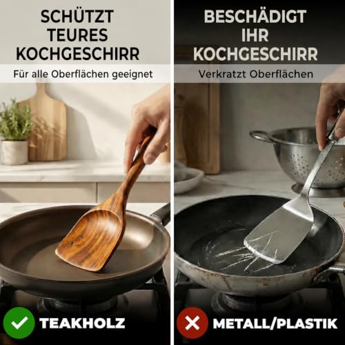 Holz Kochbesteck-Set mit Halter, Pfannenwender Kochlöffel Schöpfkelle Nudelheber Servierlöffel Sieb – mit Haken, Halter und Ablage… – Ansicht 3