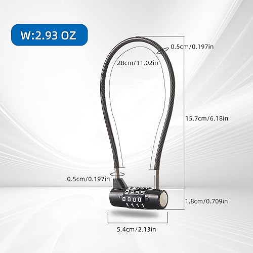 Miniatura 4 de Candado de cable de bloqueo de combinación con cerradura de gabinete de 4 dígitos, longitud de giro de 5.5 pulgadas, cable duradero ideal para