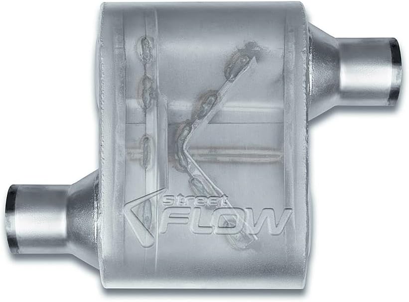 Street Flow - SF424111 1 Chamber 4"x9.5" Oval Body Muffler - 2.25" Offset In / 2.25" Offset Out