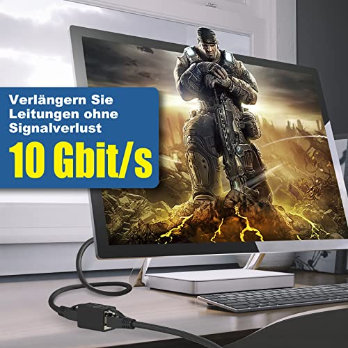 2. Bild von VCELINK RJ45 Kupplung, LAN Kabel Verlängerung Geschirmt, Cat7/Cat6a/Cat6/Cat5e Netzwerkkabel Verbinder, LAN Verbinder POE, LAN Verlängerung Buchse zu Buchse, Schwarz, 2 Stück 2 Stück