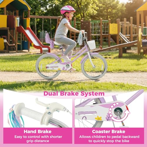 Image of BABY JOY Girls Bike with Streamers & Doll-Seat, Kids Bike for 3-8 Years Old