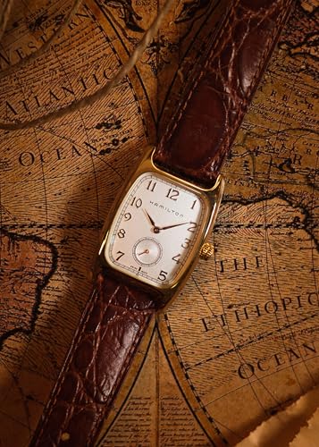 Image of Hamilton American Classic Boulton Quartz Men's Watch, 27mm x 32mm Stainless Steel Case, Swiss Made, White Dial Analog Wrist Watch for Men, 30m Waterproof, Mineral Crystal, Cow Leather Strap
