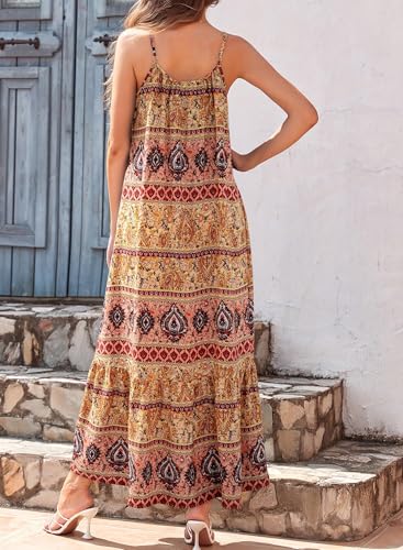 Image of Dokotoo Women Summer Dresses Scoop Neck Ruffle Flowy Boho Maxi Dress