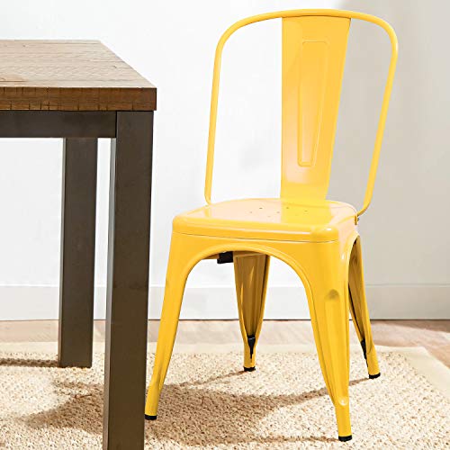 Image of Devoko Metal Indoor-Outdoor Chairs Distressed Style Kitchen Dining Chairs Stackable Side Chair with Back Set of 4 (Yellow)