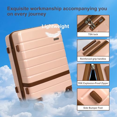 Image of 20-Inch Carry-On Luggage Set (3-Piece) - Lightweight & Durable Hardshell Spinner Suitcase with TSA Lock | PC+ABS Material | Airline Approved for Business and Family Travel, in Pink