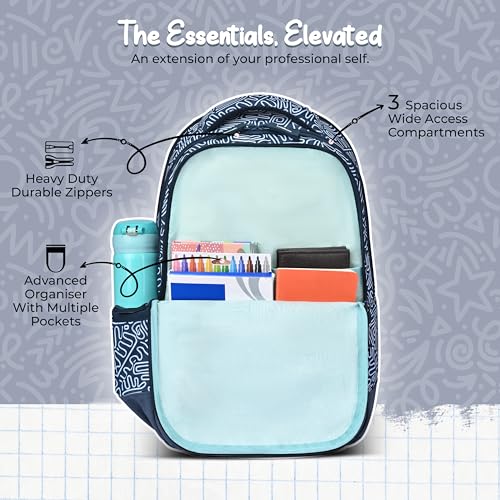 Image of Gear Crafty Doodle 18 inch /32L Large Water Resistant School Bag | Casual Backpack | Daypack | Travel Backpack | Kids Bag for Boys /Girls (Navy Blue - Pastel Blue)