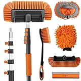 Buyplus 18FT Reach Car Wash Brush with Long Handle - Car Cleaning Kit with 3-12FT Extension Pole, Wheel Brush, Microfiber Cleaning Mop, Mitt, Window Squeegee for RV Truck SUV Boat Solar Pane Washing